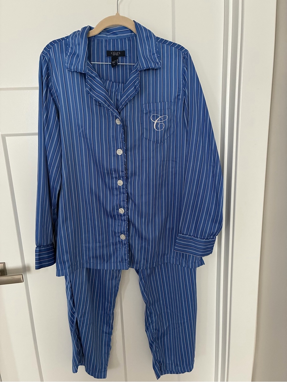 Chaps Blue & White Striped Two-Piece Pajama Set